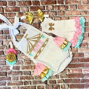 girls circus 1st birthday romper, girls carnival 1st birthday outfit,  girls pastel circus1st birthday, circus first birthday