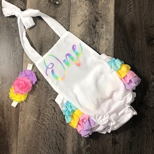rainbow 1st birthday outfit - pastel rainbow 1st birthday romper - rainbow 1st birthday outfit - girls 1st birthday outfit, rainbow theme