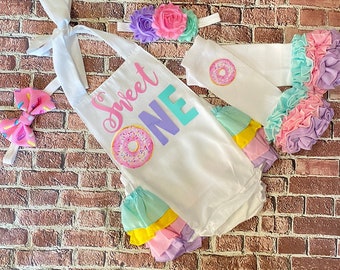 Girls donut 1st birthday outfit- donut romper - sweet one donut outfit - donut first birthday outfit - donut birthday dress - 1st birthday