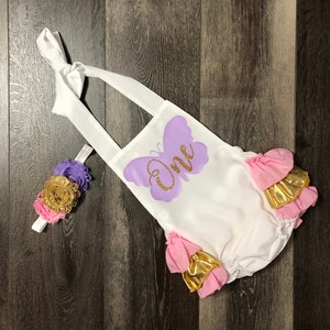 Butterfly 1st birthday outfit girls butterfly 1st birthday romper pastel butterfly 1st birthday outfit butterfly 1st birthday outfit image 1
