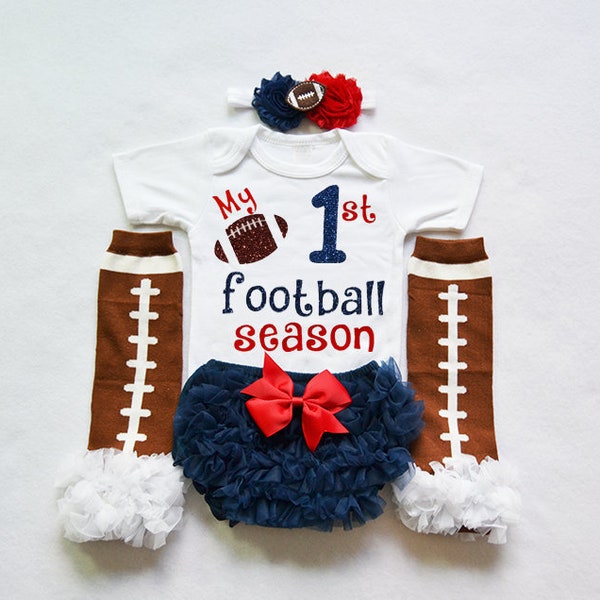 My 1st Football Season, Baby Girl Cheerleader Outfit, Newborn Football Bodysuit, My first football season - Football Leg Warmers