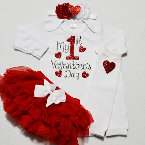 My First Valentines Day Baby Girl Outfit Baby Girl Etsy