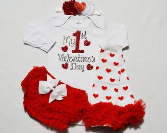 my first valentines day baby girl outfit -  baby girl valentines outfit - baby girl my first valentines outfit - daddys valentines baby girl