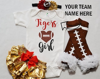 baby girls football outfit - baby football jersey - girls football bodysuit - baby girls college football outfit - girl high school football