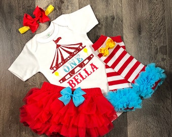 girls circus 1st birthday outfit, girls carnival1st birthday outfit, girls personalized 1st birthday, circus first birthday