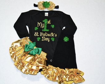 saint patricks day baby girl outfit -  baby girl saint patricks day outfit - baby girl my first st patricks day - st patricks day girl