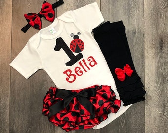 Girls ladybug 1st birthday outfit, girls 1st birthday outfit, ladybug 1st birthday theme, ladybug 1st birthday shirt - personalized ladybug