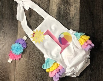 pool party 1st birthday outfit - beach 1st birthday romper - pool party 1st birthday outfit - girls 1st birthday outfit, beach theme