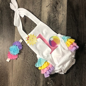 Atuendo para fiesta en la piscina para el primer cumpleaños - mameluco para playa para el primer cumpleaños - atuendo para fiesta en la piscina para el primer cumpleaños - atuendo para el primer cumpleaños de niñas, tema de playa