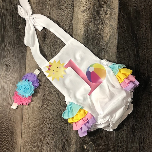 pool party 1st birthday outfit - beach 1st birthday romper - pool party 1st birthday outfit - girls 1st birthday outfit, beach theme