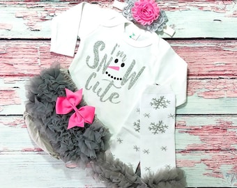 my 1st christmas baby girls christmas outfit, I'm snow cute baby girl christmas outfit, silver and pink christmas baby girl outfit, snowgirl