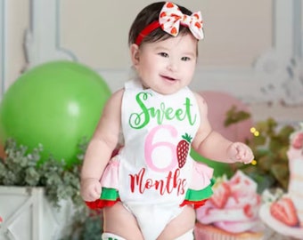 girls strawberry half birthday outfit -girl strawberry six month birthday romper - girls half birthday outfit girl six month birthday outfit