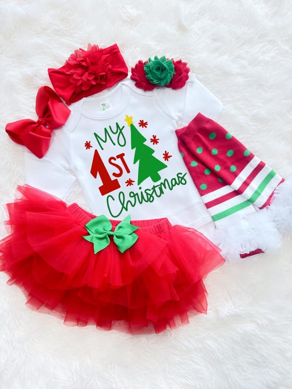 white christmas dresses Baby Girl Personalized 1st Christmas Outfit, First Christmas Outfit