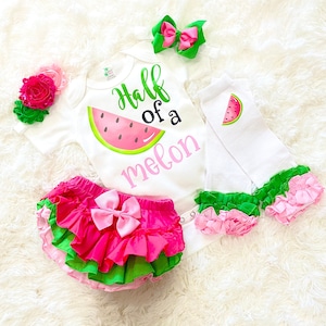 Girls half a melon outfit, girls watermelon half birthday outfit, watermelon six months outfit, girls half birthday outfit, halfway to one