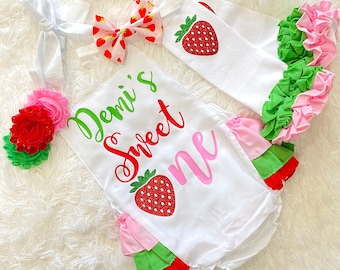 girls strawberry 1st birthday outfit -girl strawberry first birthday romper - berry sweet strawberry - strawberry 1st birthday invitation