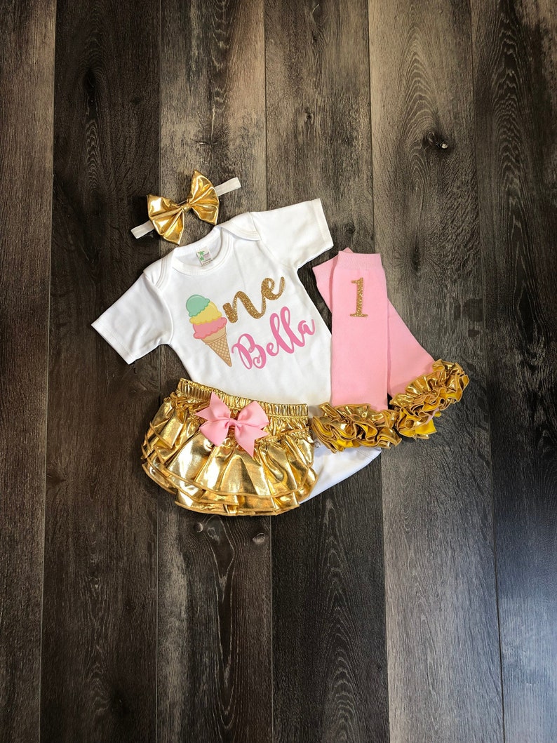girl1st birthday outfit girls ice cream first birthday girls pink and gold ice cream 1st birthday outfit girls personalized 1st birthday