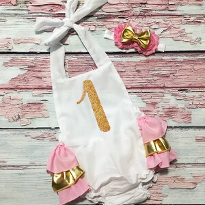 pink and gold 1st birthday outfit - 1st birthday pink and gold personalized romper - 1st birthday pink and gold romper