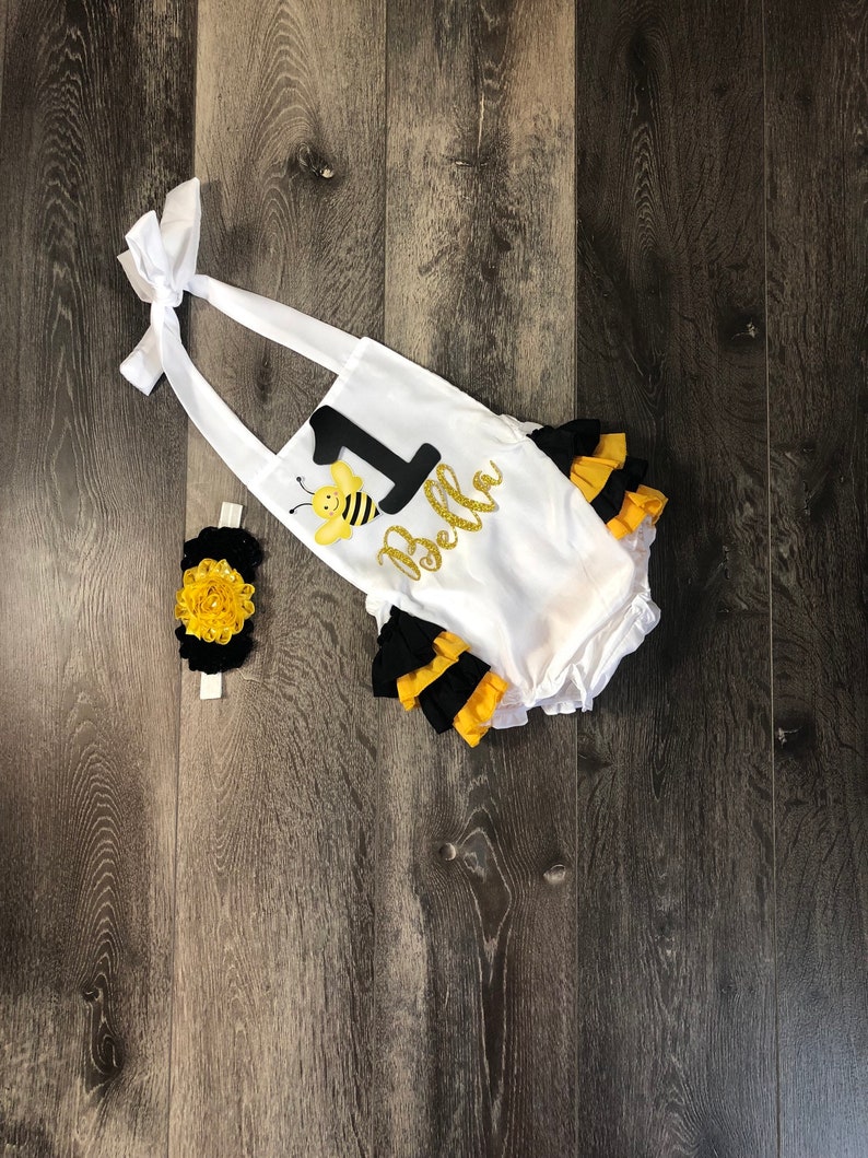 Baby Girl Bumble Bee 1st Birthday Tutu Outfit - 3-Piece Cake Smash Set With Romper & Headband