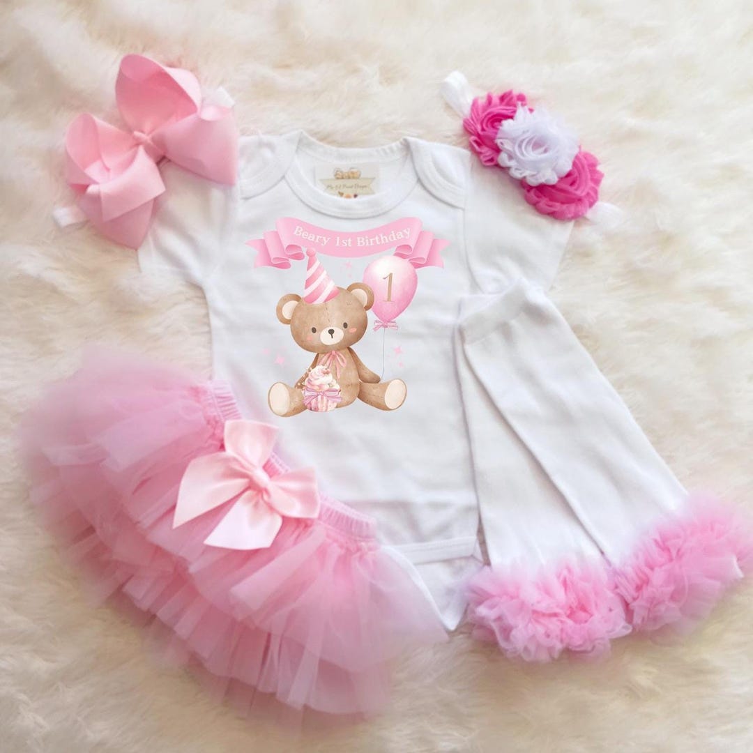 Girls Beary First Birthday Outfit -girls Teddy Bear 1st Birthday Outfit ...