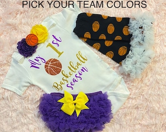my 1st basketball season - my first basketball season - baby girls basketball  outfit - baby basketball jersey -baby girls basketball shirt
