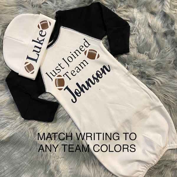 Newborn boys football coming home outfit - newborn boys baby gown - newborn boys football take home outfit - newborn boys hospital outfit