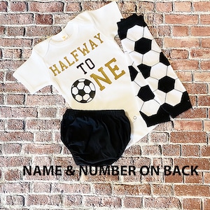 boys half birthday outfit - boys six month birthday - boys 6 month - boys halfway to one - boys soccer outfit - half way to one shirt