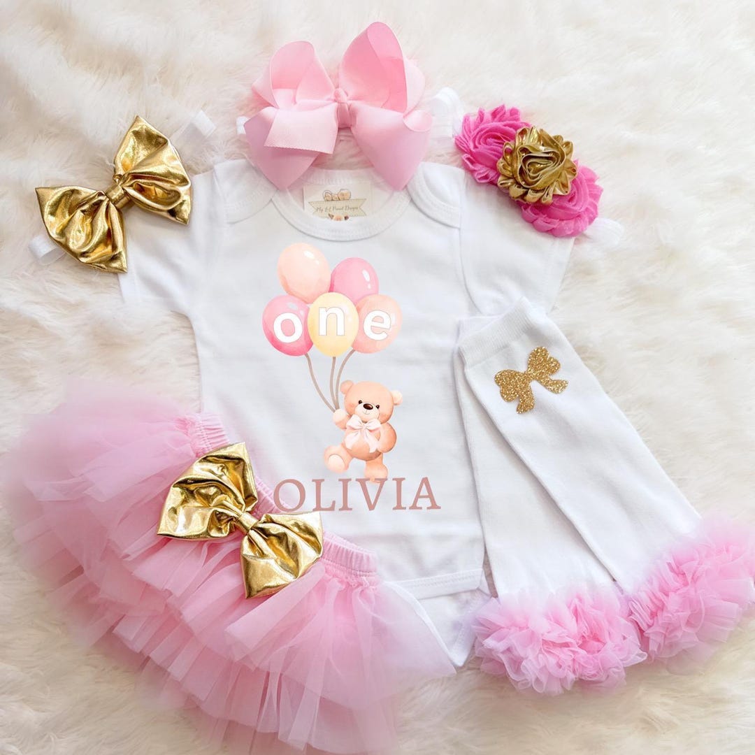 Girls Beary First Birthday Outfit -girls Teddy Bear 1st Birthday Outfit ...