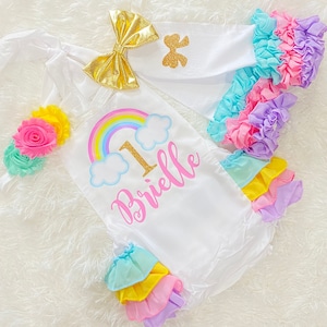 rainbow 1st birthday outfit - pastel rainbow 1st birthday romper - rainbow 1st birthday outfit - girls 1st birthday outfit, rainbow theme