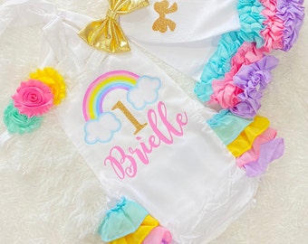 rainbow 1st birthday outfit - pastel rainbow 1st birthday romper - rainbow 1st birthday outfit - girls 1st birthday outfit, rainbow theme