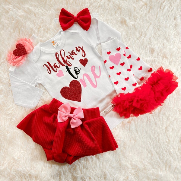 Tenue pour demi-anniversaire pour fille Saint-Valentin - tenue pour fille pour l'anniversaire de six mois de la Saint-Valentin - tenue pour demi-anniversaire pour fille - anniversaire de six mois pour fille