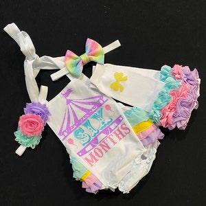 girls circus half birthday outfit -girls circus six month birthday romper - girls half birthday outfit girl six month birthday Outfit