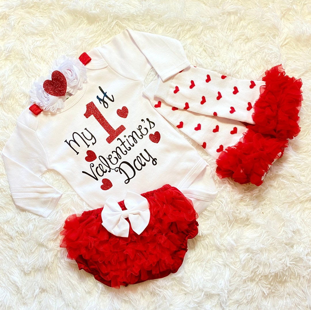 My First Valentines Day Baby Girl Outfit Baby Girl Valentines Outfit