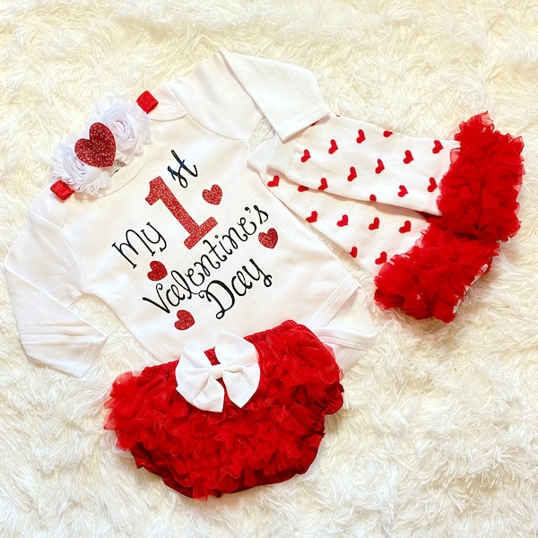 my first valentines day baby girl outfit -  baby girl valentines outfit - baby girl my first valentines outfit - daddys valentines baby girl