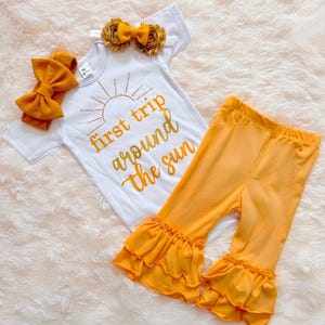 girls first trip around the sun outfit -girls sun first birthday - girls sunshine 1st birthday - girls first trip birthday invitation