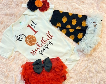 my 1st basketball season - my first basketball season - baby girls basketball  outfit - baby basketball jersey -baby girls basketball shirt