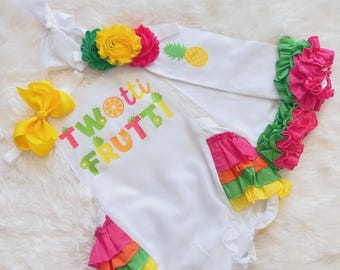 twotti fruity girls birthday outfit - girls two fruit birthday outfit  - girls 2nd fruit birthday outfit - twotti fruity invitation