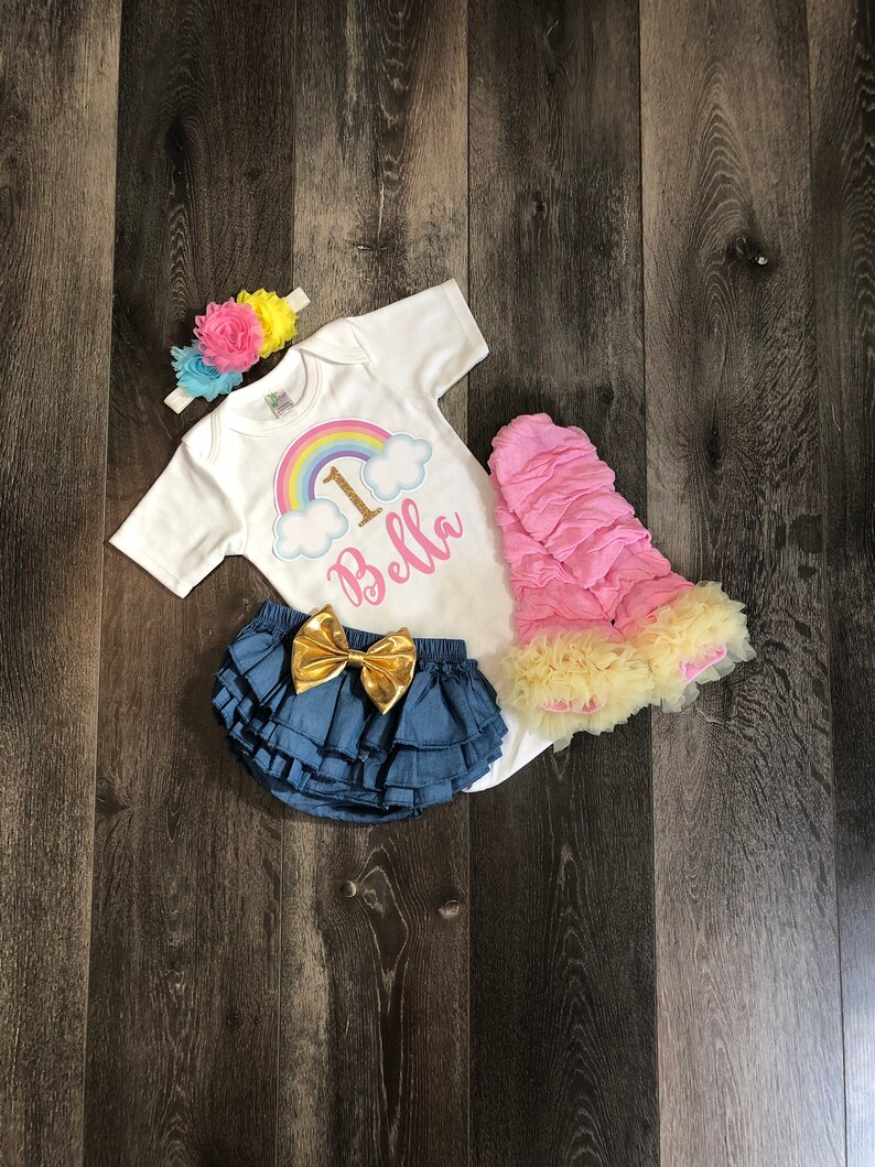 pastel rainbow first birthday outfit