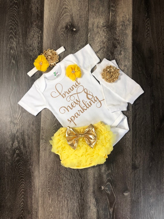 Baby Girl Coming Home Outfit Brand Sparkling New Baby Outfit Yellow and Gold Newborn Girl Coming Home Outfit Newborn Baby Girl Outfit Etsy
