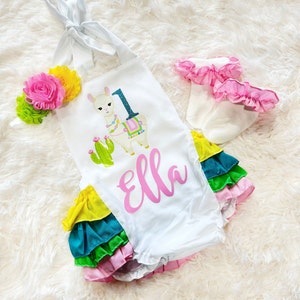 llama birthday dress Llama Party Smocked Pink Dress main image 1