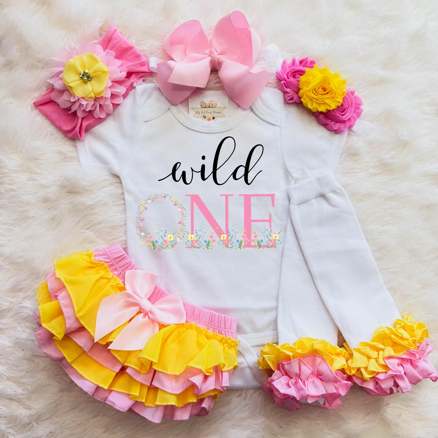 girls wild one flowers outfit - wild one boho 1st birthday outfit - wild one floral 1st birthday invitations - wildflower first birthday