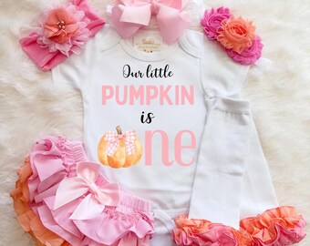 girls our little pumpkin 1st birthday outfit -girls pumpkin 1st birthday outfit - girls our little pumpkin first birthday invitations