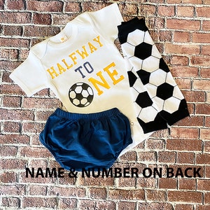 boys half birthday outfit - boys six month birthday - boys 6 month - boys halfway to one - boys soccer outfit - half way to one shirt