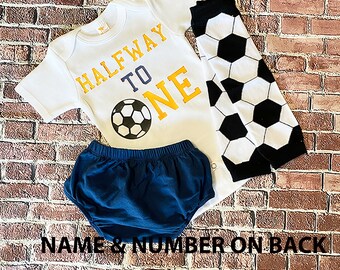 boys half birthday outfit - boys six month birthday - boys 6 month - boys halfway to one - boys soccer outfit - half way to one shirt