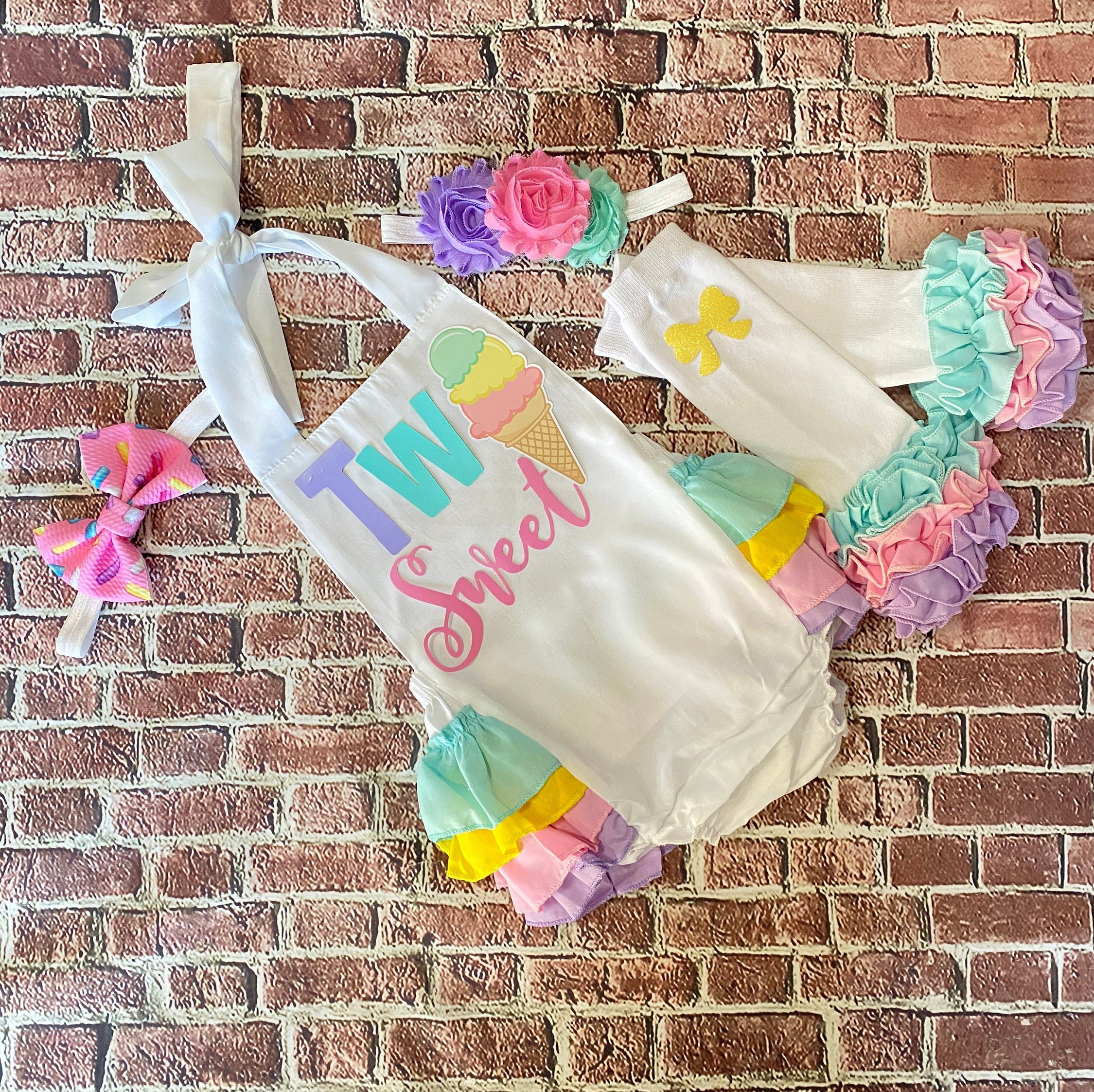 Girls ice cream 2nd birthday outfit- ice cream romper - two sweet ice cream birthday outfit - ice cream birthday dress