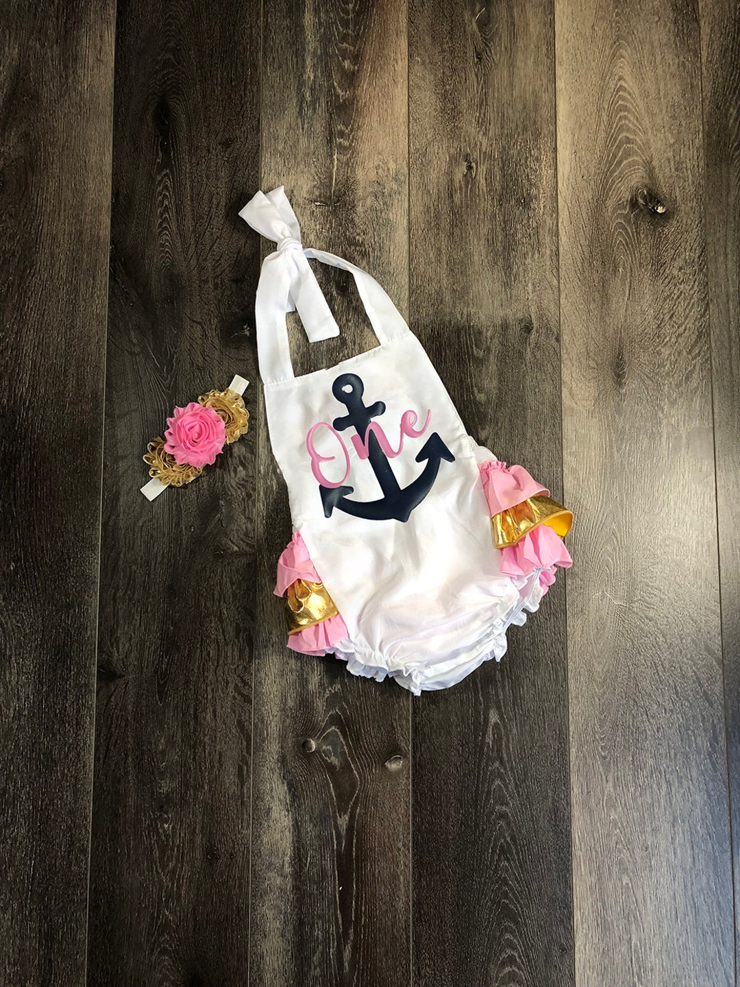 Pink and Navy Nautical 1st Birthday Outfit Girls Nautical 1st