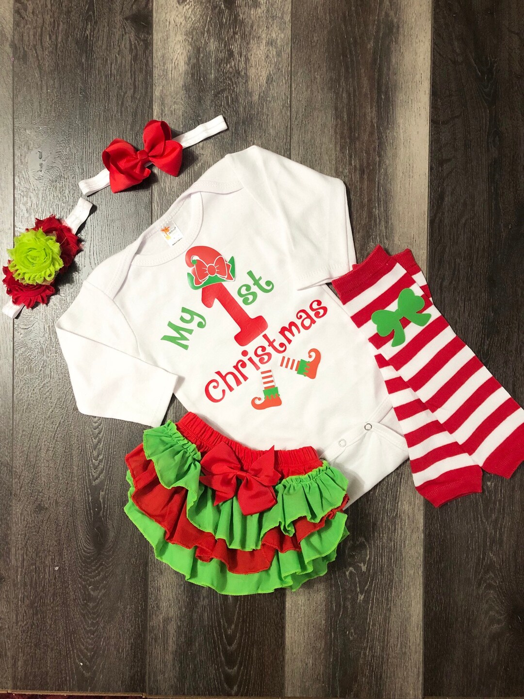 My 1st Christmas Baby Girl Christmas Outfit Elf Baby Girl Christmas My