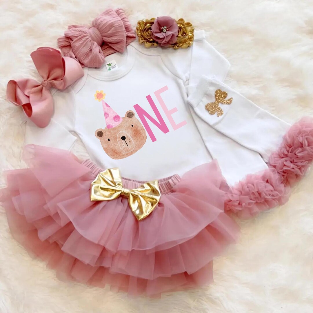 Girls Beary First Birthday Outfit -girls Teddy Bear 1st Birthday Outfit ...