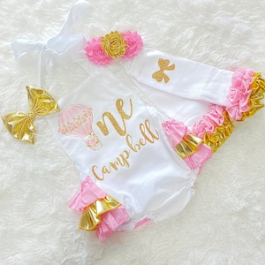 hot air balloon 1st birthday romper - girls balloon 1st birthday outfit - hot air balloon 1st birthday invitation  girls 1st birthday romper