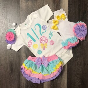 girls candy six month outfit, girls 6 month birthday outfit, girls candy 6 month birthday  outfit - girls half birthday candy land  outfit