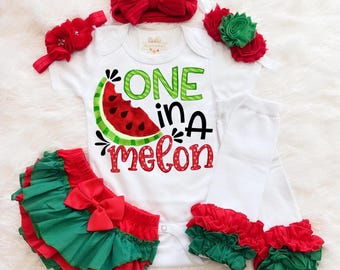 Traje de sandía roja para primer cumpleaños - Traje de sandía para primer cumpleaños - Niñas, un traje de melón, invitaciones para el primer cumpleaños de una niña con un melón